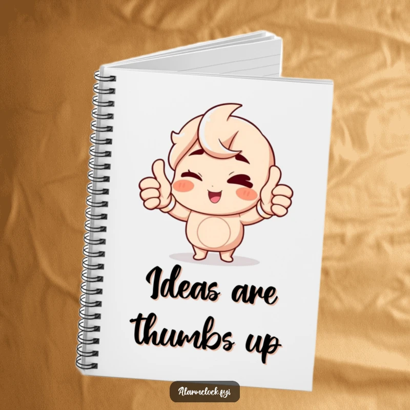 Funny Winking Character Notebook with a cheerful character giving a double thumbs up to the morning, ideal for jotting down funny positive notes.