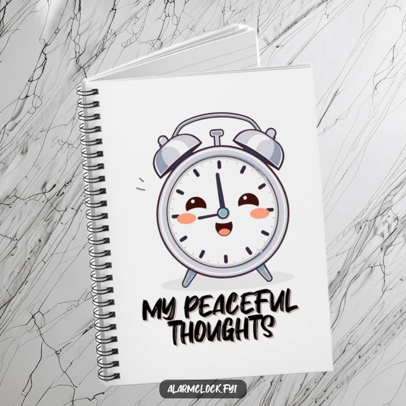 Funny Relief Clock Notebook: A character sighing happily while turning off an alarm clock, ideal for journaling peaceful mornings.