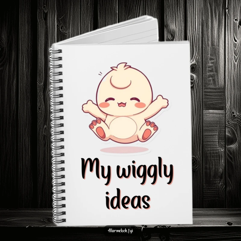 Funny notebook with a character energetically wiggling its toes, encouraging playful note-taking. Excellent funny gift.