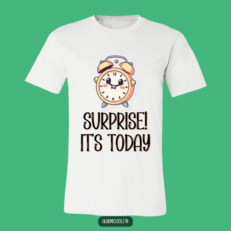 Funny Leaping Alarm Clock T-Shirt, Cute Surprised Character, Hilarious Gift Tee