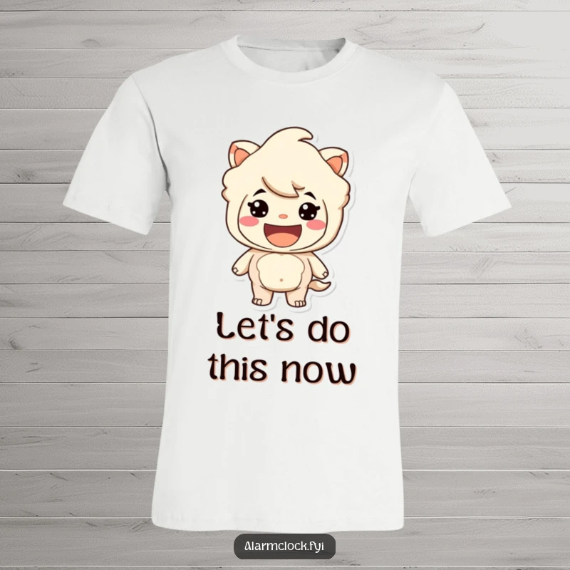 Funny T-shirt featuring a character with a big, excited smile, conveying readiness and eagerness. Great funny gift.