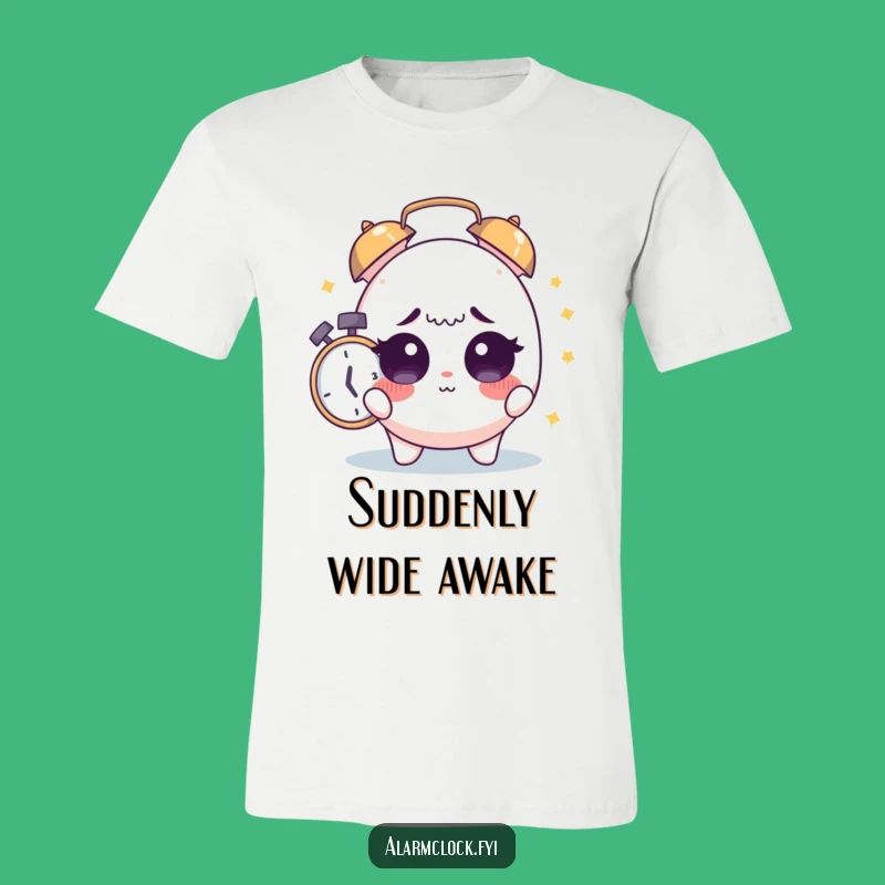 Funny Startled Character T-Shirt: Sleepy Eyes Alarm Design, Ideal Funny Gift