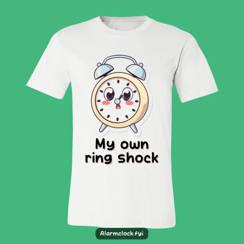 Funny Startled Clock T-Shirt, Wide-Eyed Character, Hilarious Ring Shock Tee