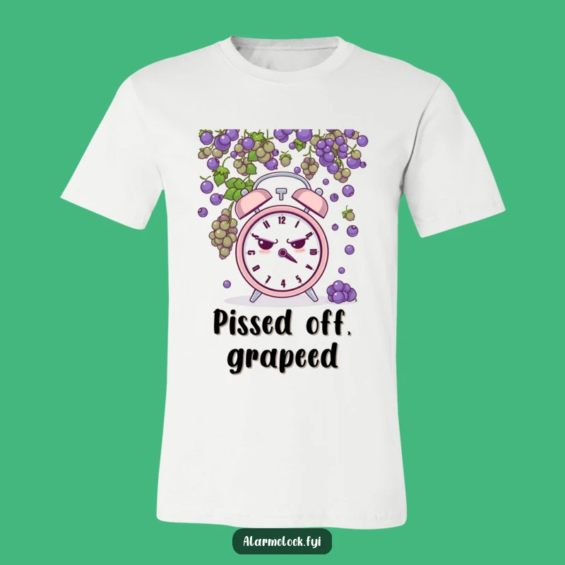 Funny Grumpy Clock Grape Shower T-Shirt - Hilarious 'Sour Grapes' Tee Gift