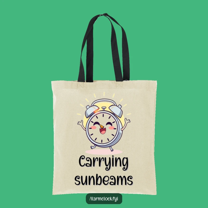 Funny Sunrise Clock Tote Bag, Dancing Character, Everyday Joy Carryall