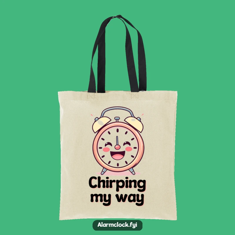 Funny Cheerful Clock Tote Bag, Happy Ringing Character, Everyday Joy Carryall